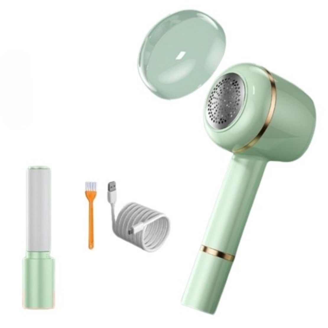 Aparat Pentru Curatat Scame, Par Si Praf, Vafy, Pentru Diferite Tipuri De Material, Cu Lame Din Otel Inoxidabil, Incarcare Prin USB Type-C, Cu Perie De Curatare, Cablu USB Si Stick Cu Lipici Incluse, Verde, 220 x 86 mm