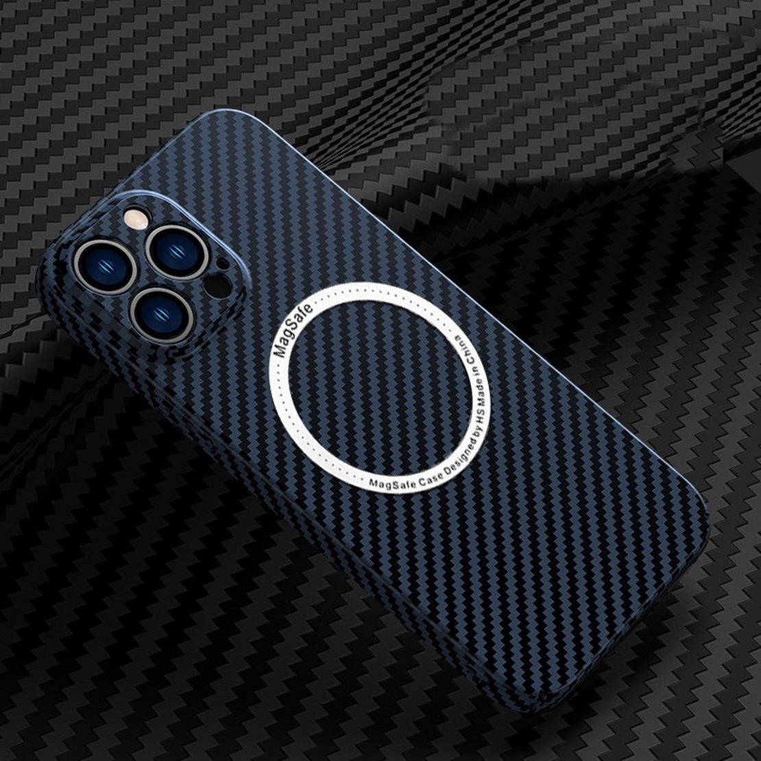 Husa de protectie pentru iPhone 14, Vafy, Magnetica, MagSafe, Carbon Fiber Protectie Antisoc, Albastru