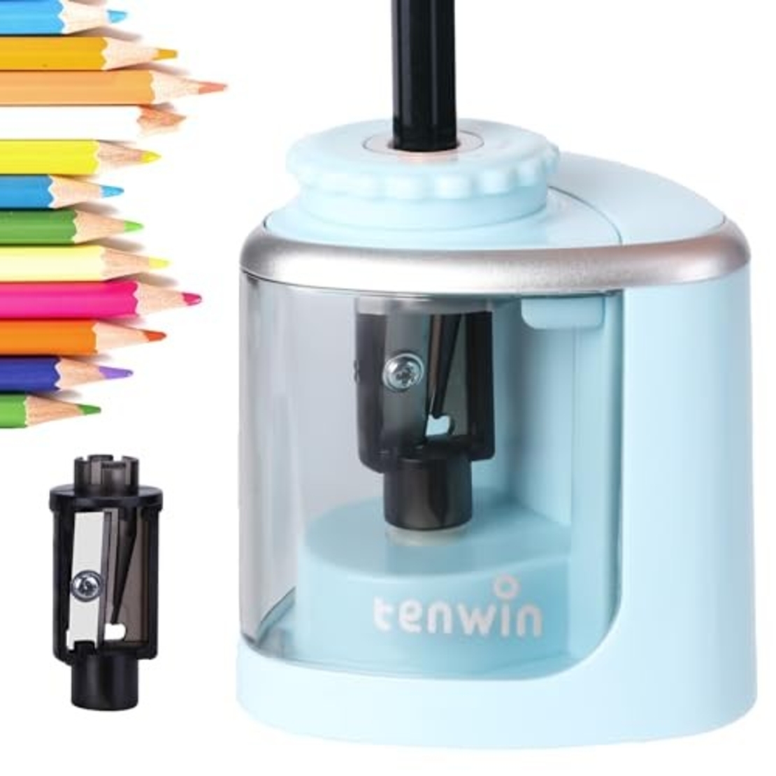 Ascutitoare Electrica Semi-Automata, Flippy, din Plastic, Baterii 2 x AA (neincluse), 6.5 x 6.5 x 7.5 cm, Albastru