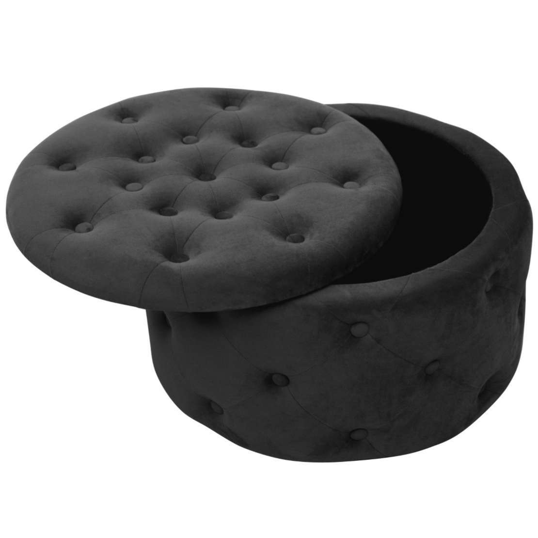 Taburet Alia cu spatiu depozitare, tapitat cu velur, 55x30 cm, negru