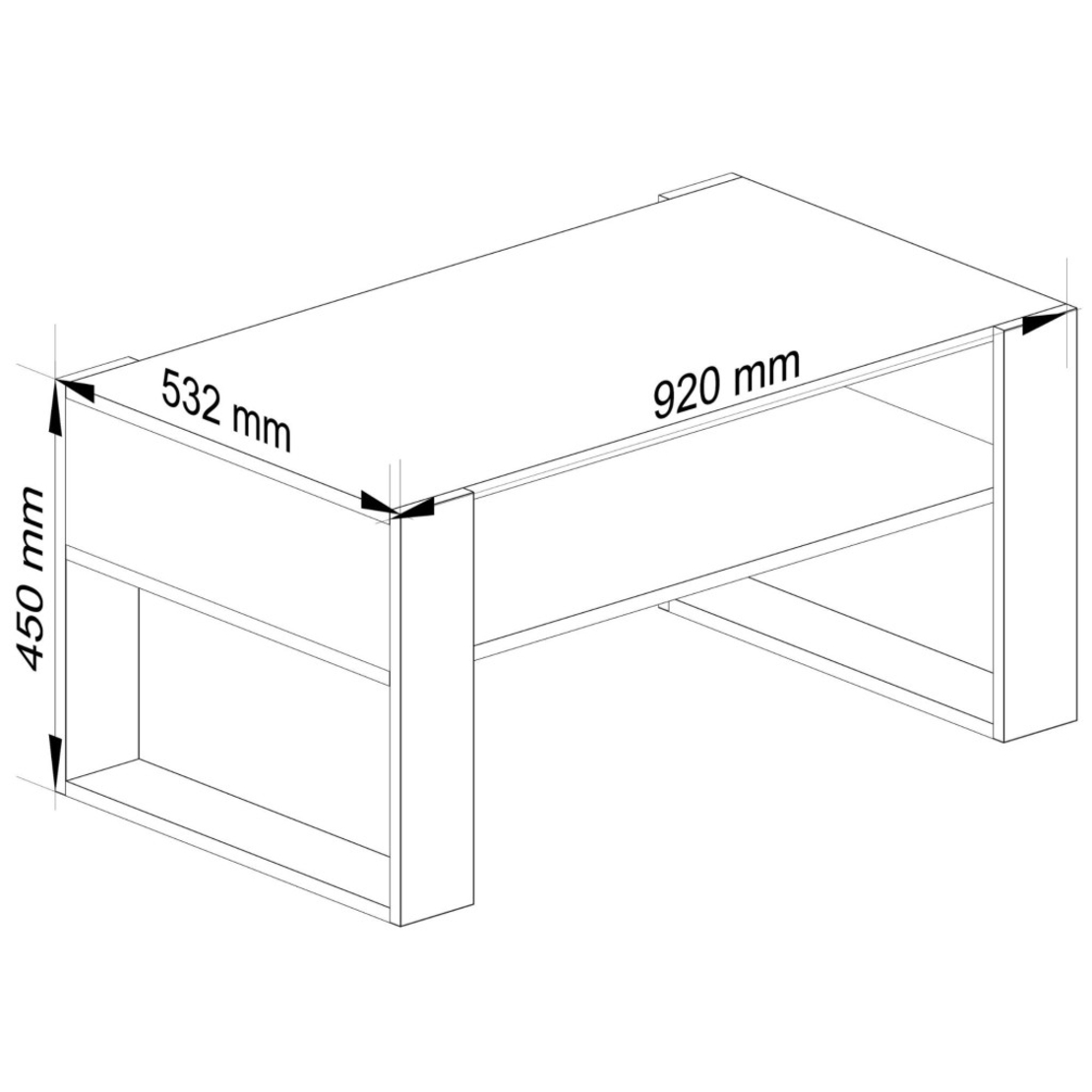 Masuta de cafea Domi cu raft inferior, blat laminat, 92x50x45 cm, stejar craft si alb