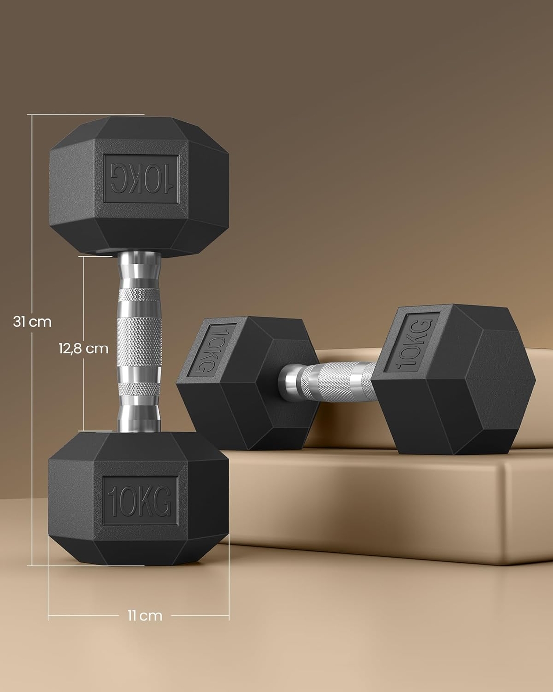 SONGMICS Set gantere hexagonale 2x10 kg, antrenament fitness si forta, 31x11 cm, negru