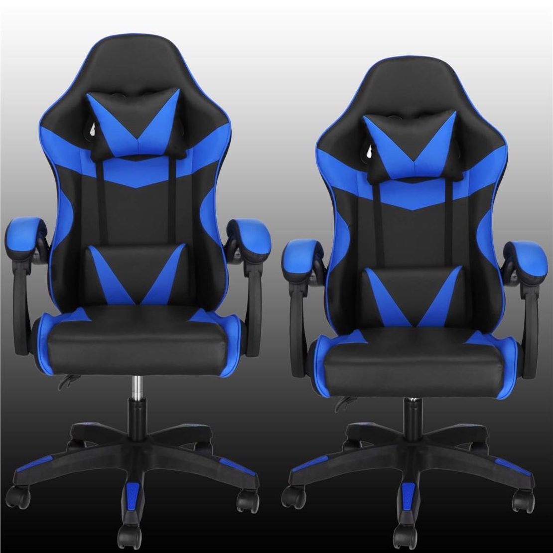 Scaun birou pentru gaming, ergonomic, suport lombar si tetiera, 114-123x55x50 cm, negru si albastru