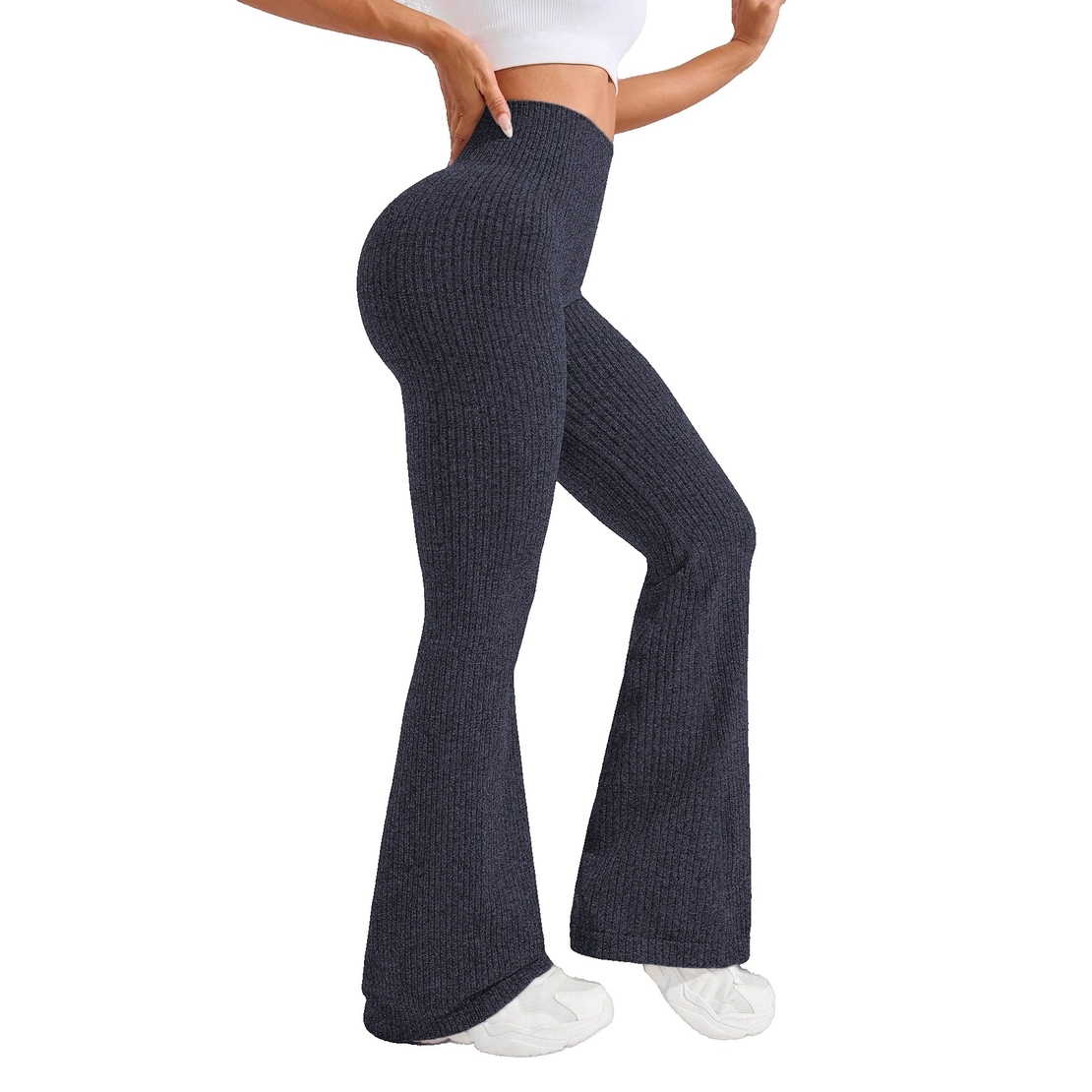 Pantaloni Sport de Dama, Flippy, pentru Yoga, Talie Inalta, Evazati, Tricotati, Albastru Marin, Marime XL
