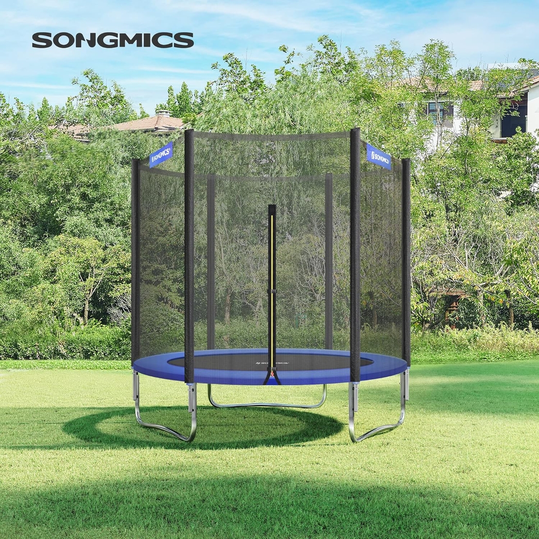 SONGMICS Trambulina pentru copii cu plasa de protectie exterioara, diametru 183 cm, 100 kg, albastru