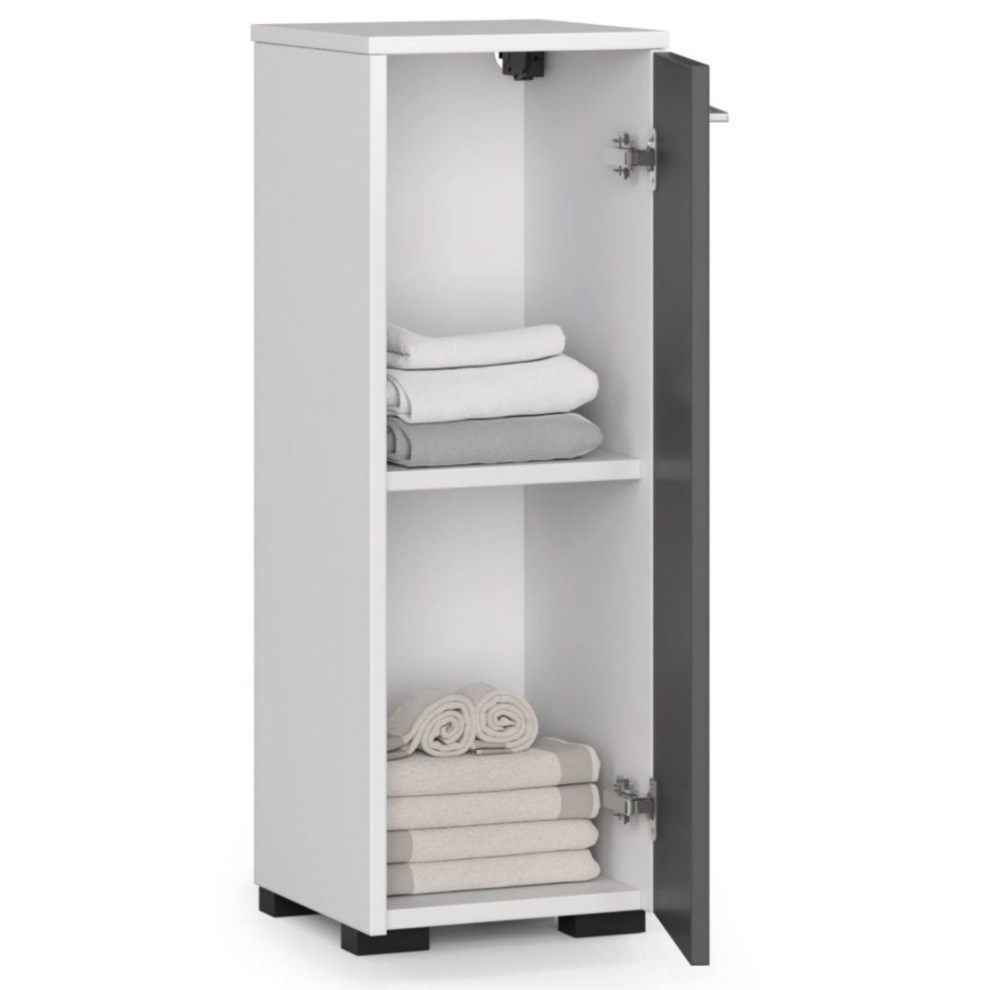 Dulap de baie tip baza, cu usa reversibila si raft interior, PAL 16 mm, 30x30x85 cm, alb si gri