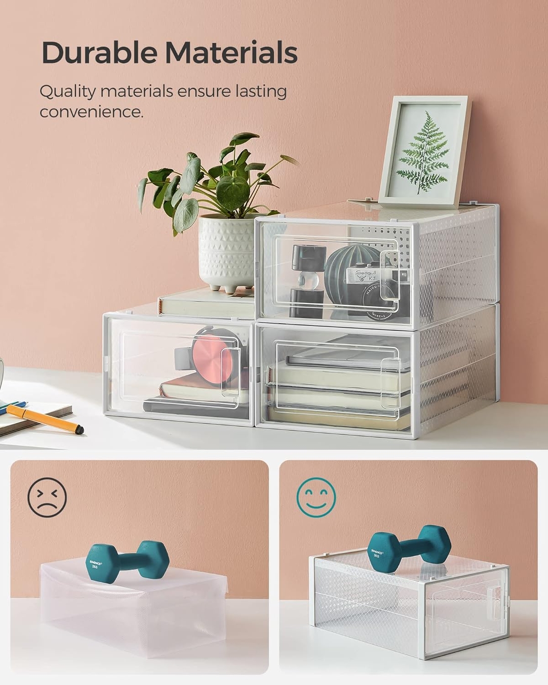 SONGMICS Cutii de pantofi, set de 18 organizatoare stivuibile, structura rezistenta ABS, 34x23x14cm, transparent