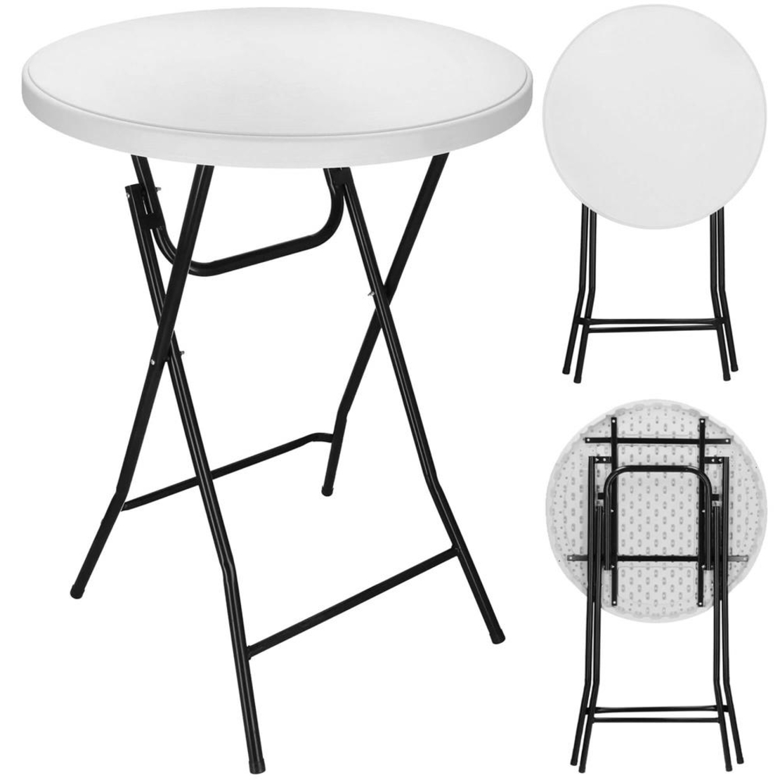 Masa catering profesionala pentru evenimente, inalta, cu picioare metal pliabile, rotunda, d 80 cm, h 110 cm, alb