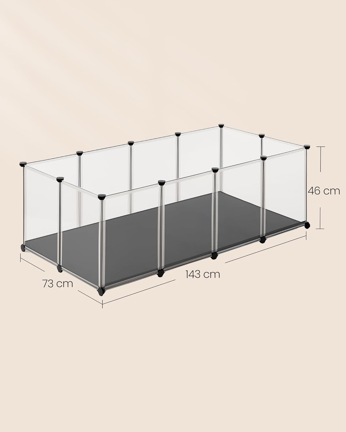 SONGMICS Tarc animale mici modular cu placi de baza si covoras impermeabil, 143x73x46 cm, transparent