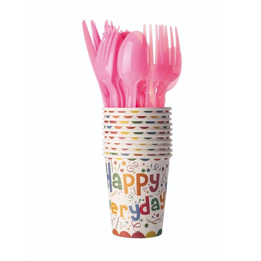 Set 10 Pahare de Carton, Flippy, Model Happy Everyday, 13 x 7 x 5 cm, Multicolor
