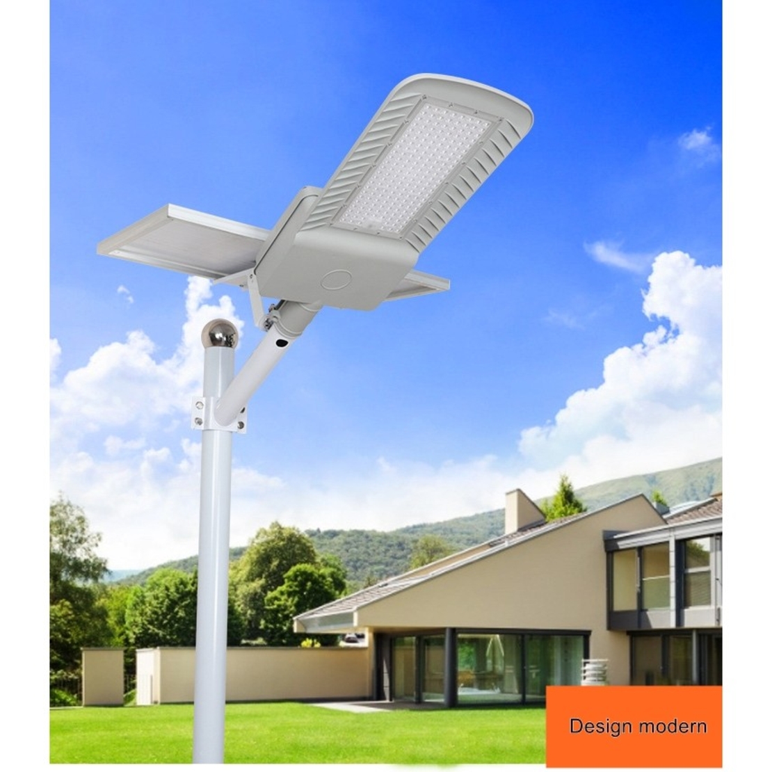 Lampa solara stradala Flippy, IP65, senzor de lumina, 60 LED-uri SMD, 2250 lm, panou 25W, putere 200W, autonomie 12-16 ore, telecomanda, montare prin fixare, pentru strada sau gradina, finisaj mat, material ABS, 51.5 x 21 x 7.5, gri