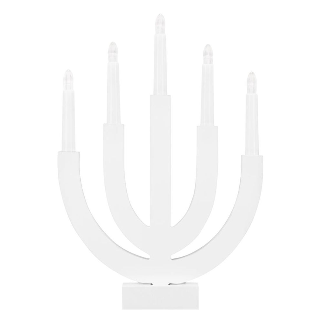 Decoratiune luminoasa tip sfesnic, din lemn, 39 cm, lumina calda, alimentare cu baterii, alb