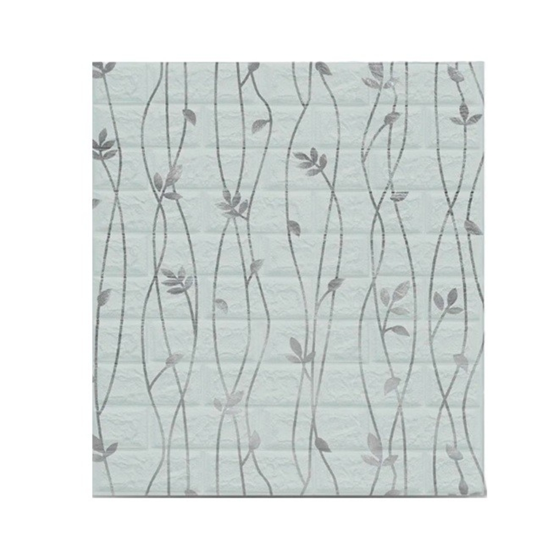 Set 10 Placi de Tapet, Vafy, Autoadezive, 70 x 77 cm, Suprafata Acoperita 5.3 mp, din PVC, Model Frunze Argintii, Gri