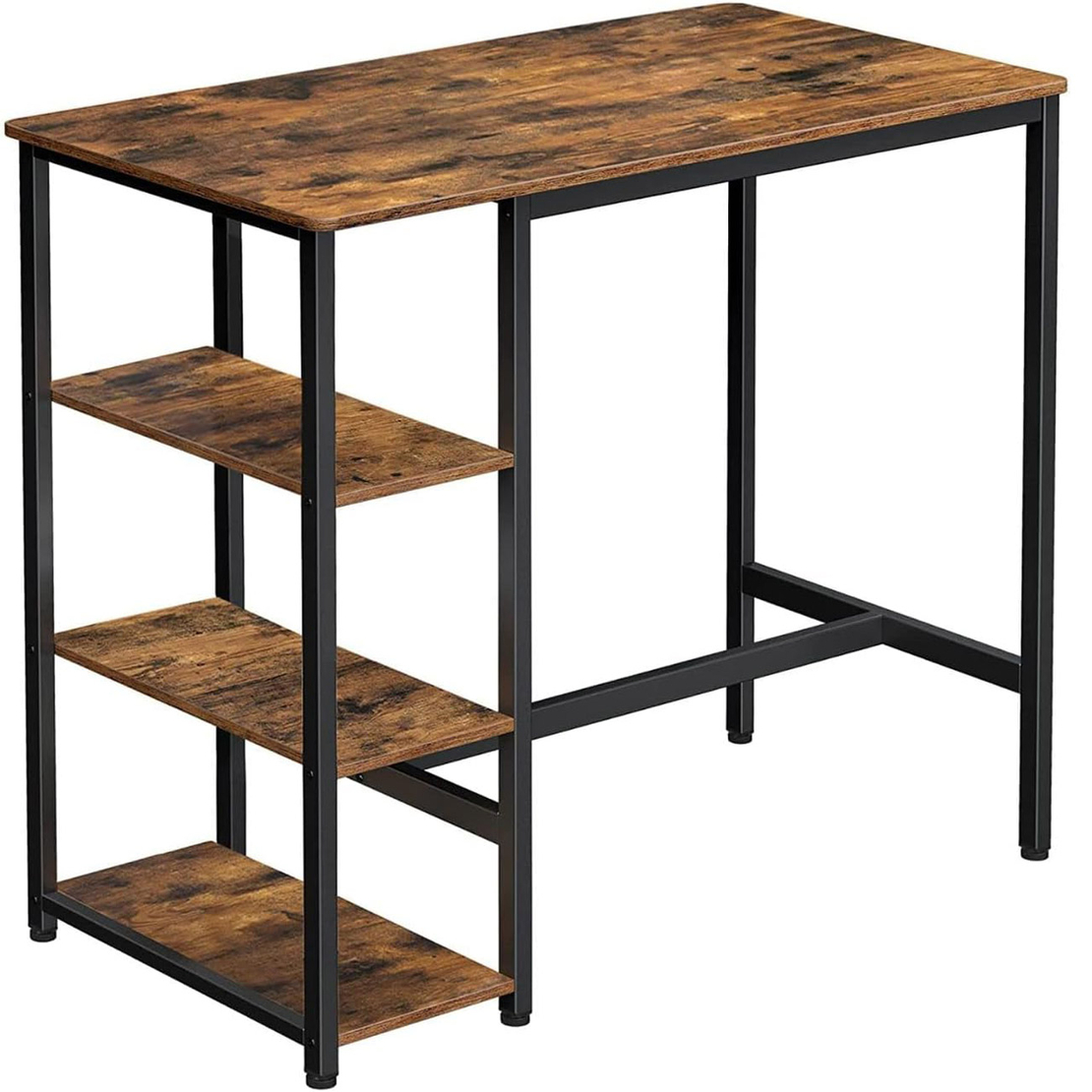 VASAGLE Masa de bar dreptunghiulara cu cadru metalic, 3 rafturi, design industrial, 109x60x100cm, maro vintage si negru