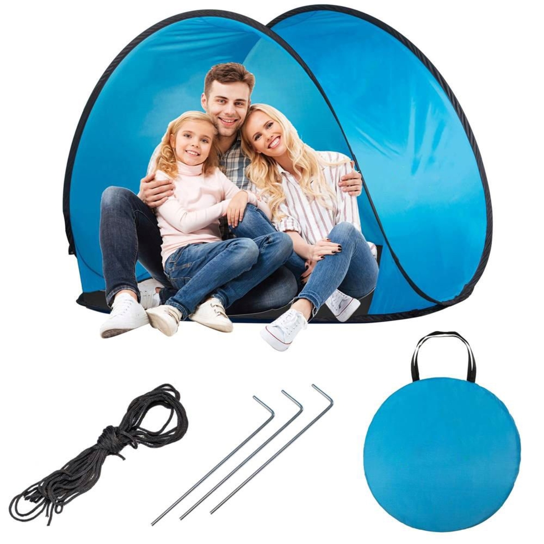 Cort plaja si picnic semi-deschis Sersimo, protectie UV, 150x90x90cm, albastru negru