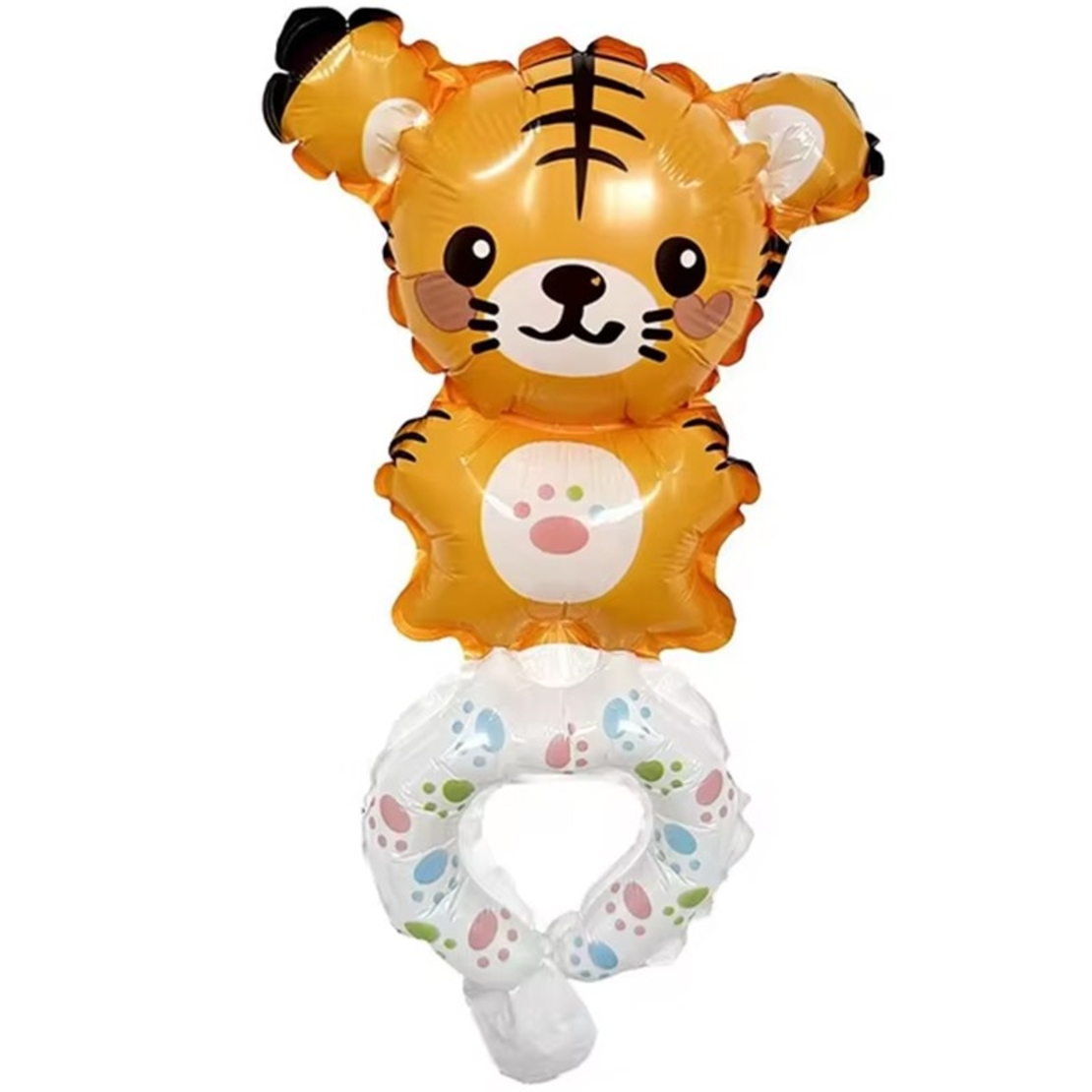 Balon din Folie Metalizata, Vafy, Figurine Animalute, Tip Bratara, Model Tigru, Ambalaj Individual, Pai Inclus, Umflare cu Aer sau Heliu, Portocaliu