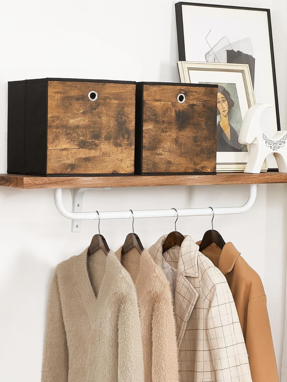 SONGMICS Set 6 cutii de depozitare, pliabile cu maner, material textil si oxford, 30x30x30 cm, maro rustic