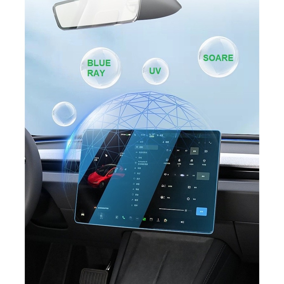 Folie de Sticla Securizata, Flippy, Compatibila cu Tesla Model 3 / Tesla Model Y, Ecran Frontal, Anti Blue-Ray, 4K Ultra HD, Anti-amprenta, 2.5D, Transparent