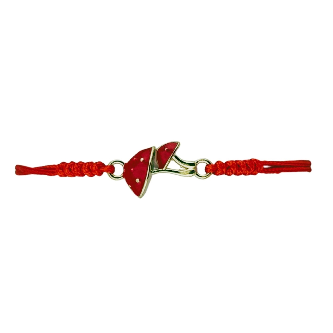 Martisor Bratara pentru Dama si Copii, Jolie, Model Ciupercute Norocoase, Set 12 bucati, Pandantiv Emailat, Snur Reglabil, Rosu
