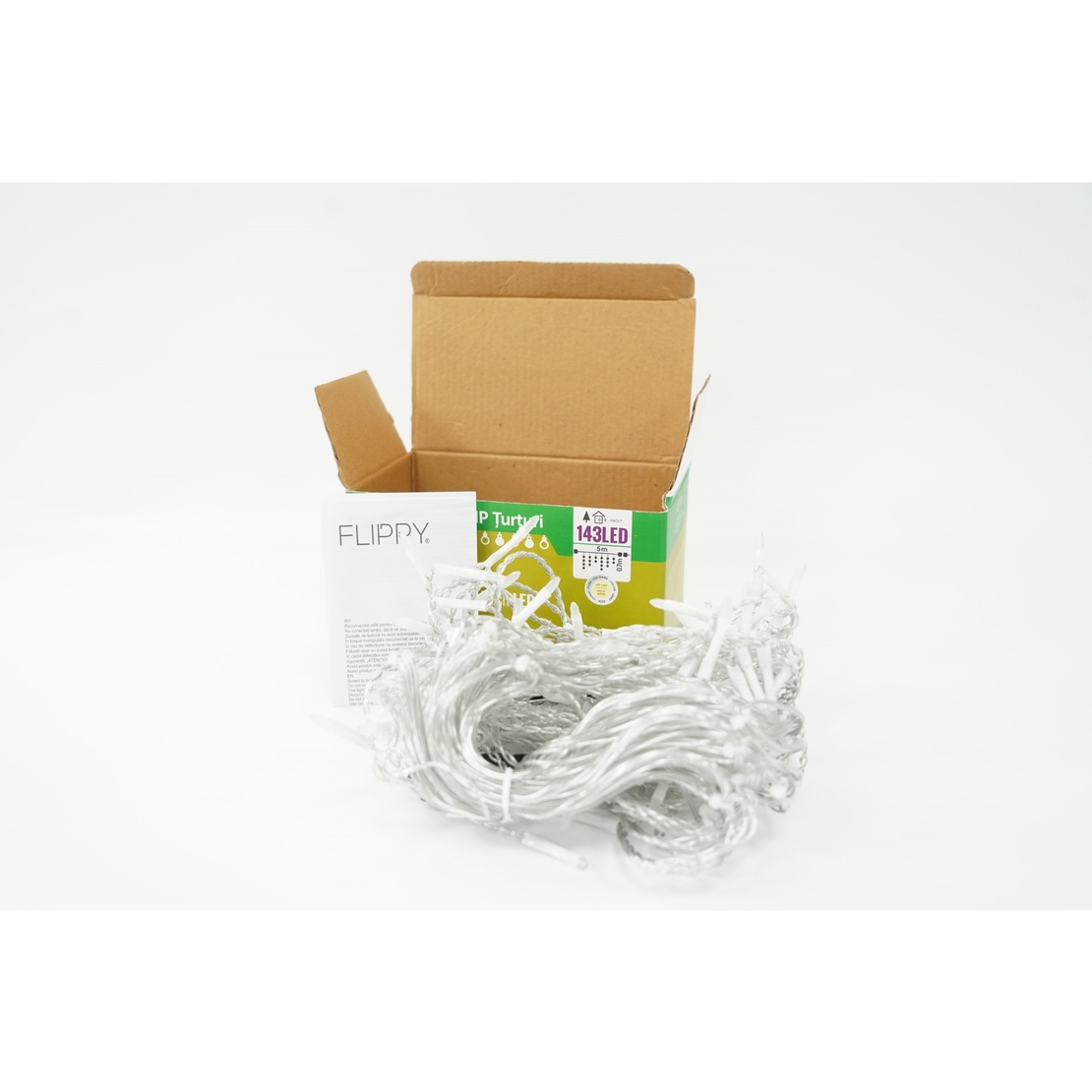 Instalatie de Craciun Vafy® Tip Franjuri cu Flash, Sectiune 5 m, 143 LED-uri, Interconectabila, Fir Transparent, Alb Cald