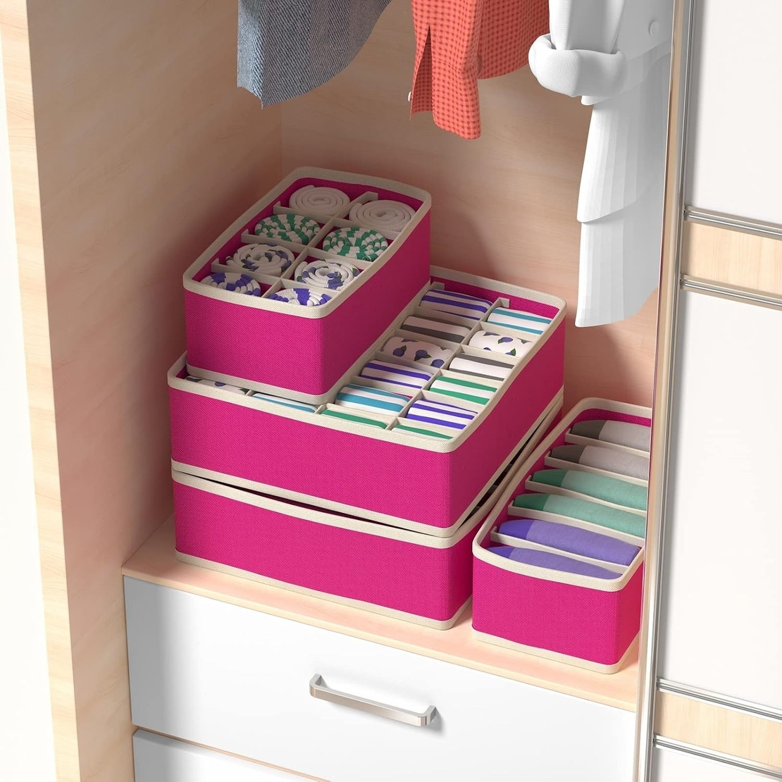 Cutie De Depozitare, Flippy, Pentru Lenjerie, Sosete Si Sutiene, Material Textil, 7 Compartimente, 32 x 32 x 10 cm, Culoare Roz