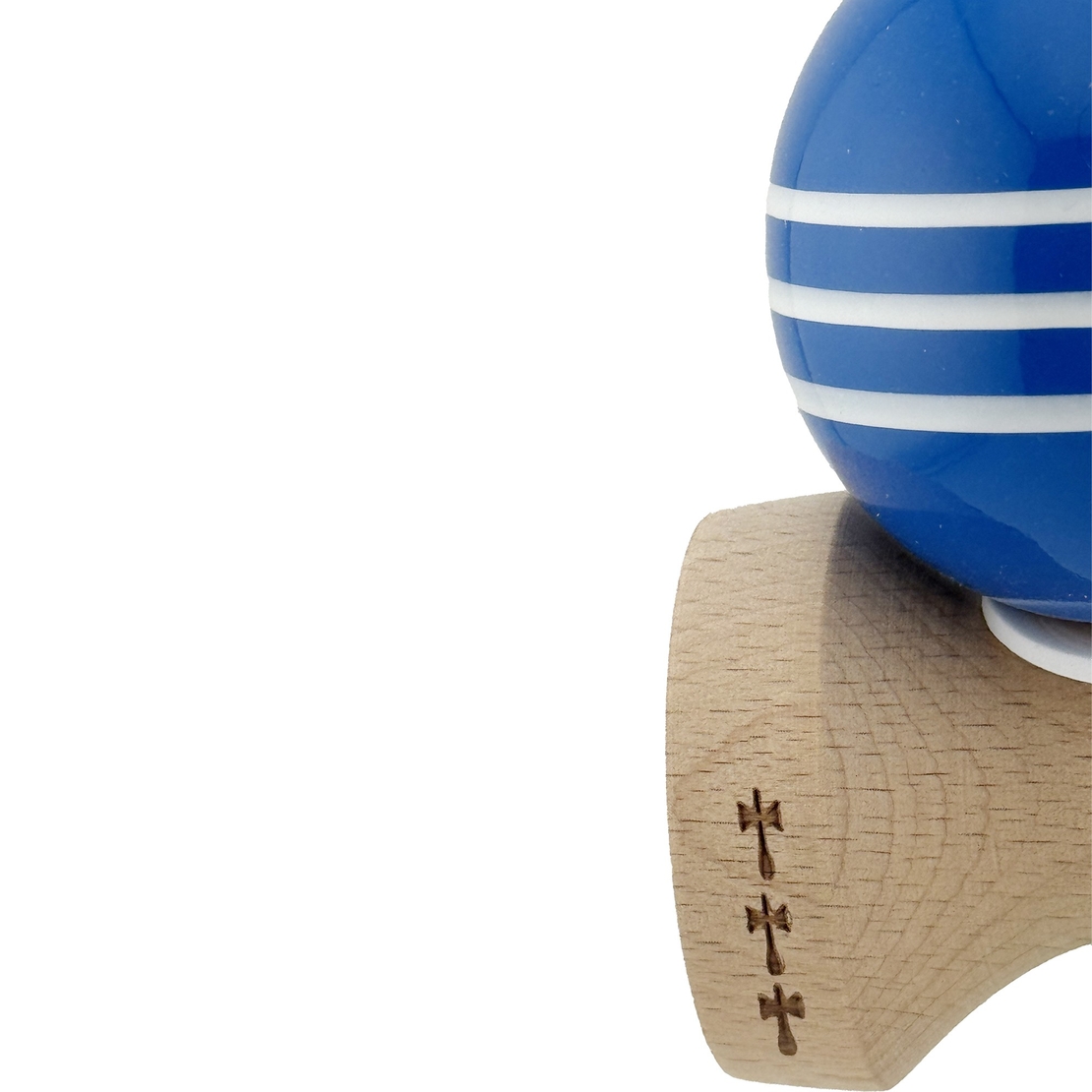 Kendama X Originala, Profesionala, Flippy, Super Sticky cu Cupe Mari KING SIZE V3, Gaura in Baza, Rulment Metalic, din lemn 18 cm, Ata 62/65 cm, Special Albastru/Alb