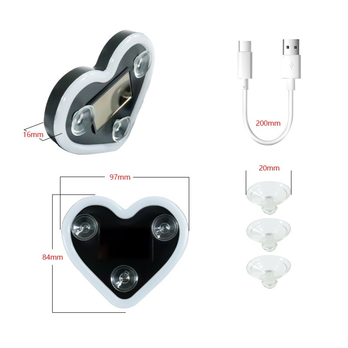 Lumina Auto Ambientala, Flippy, Model Inima, Incarcare Solara/USB, Afisaj Baterie, 9.7 x 8.4 x 1.6 cm, Albastru