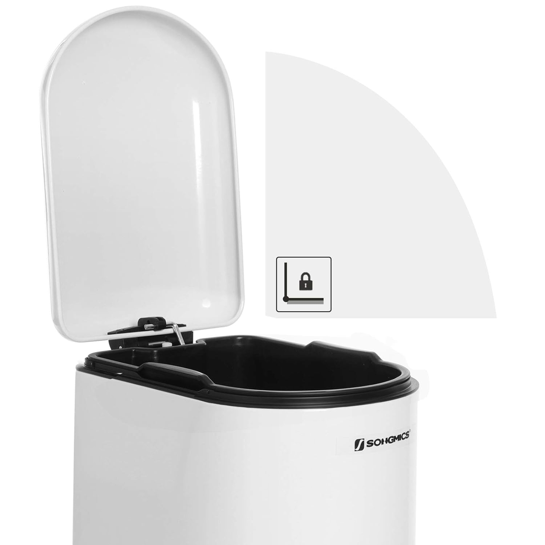 SONGMICS Cos gunoi 10 litri cu pedala si capac soft close, galeata interioara detasabila, 35x19x39 cm, alb