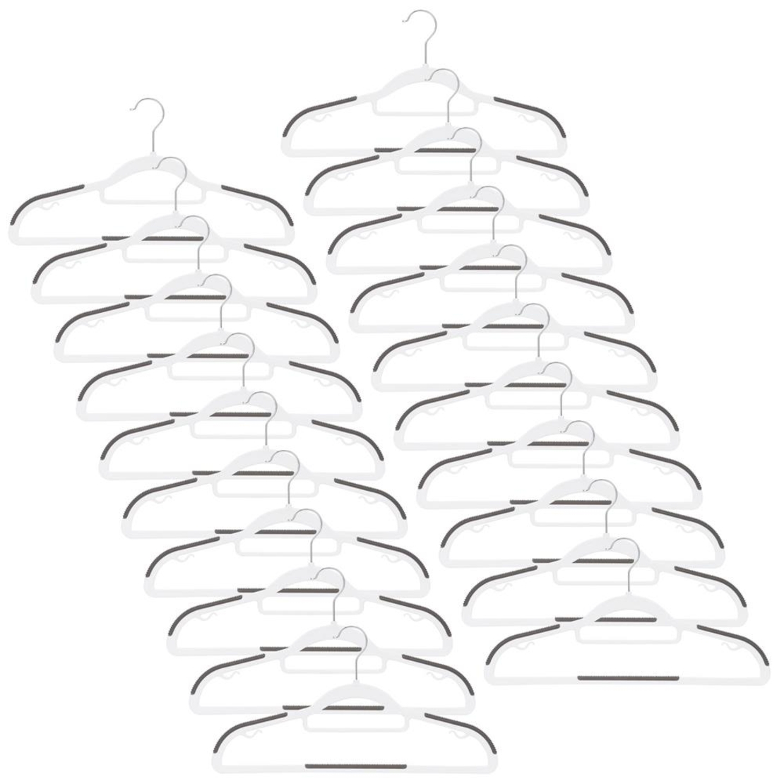 Set de 20 de umerase antiderapante pentru haine, din PE, cu carlig metalic rotativ, 41 cm, alb si gri