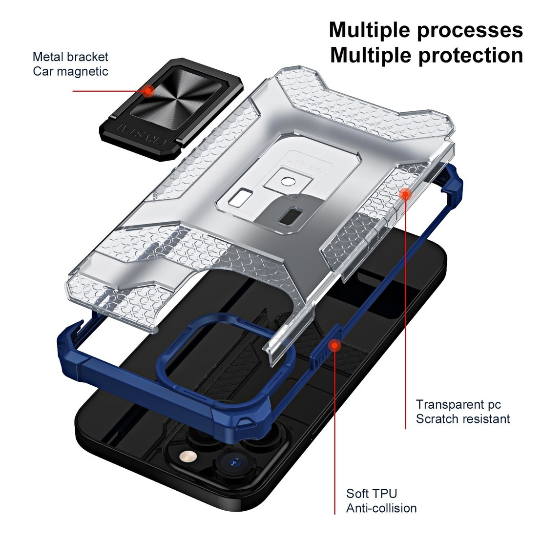 Husa de protectie Vafy compatibila cu Apple iPhone 13 Pro Acrylic Armor cu suport Albastru