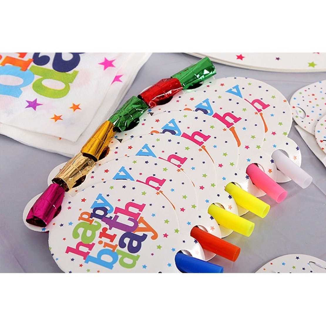 Set 6 Suflatori, Flippy, Colectia Happy Birthday, 19 x 11 cm, din Carton/Plastic/Hartie, Multicolor