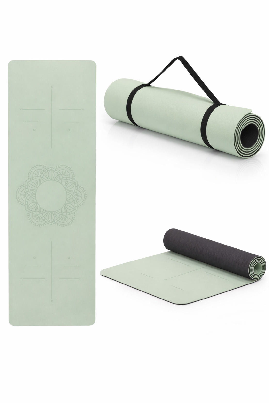 Saltea yoga antiderapanta din TPE, 183x61x0.6 cm, cu curea transport, verde