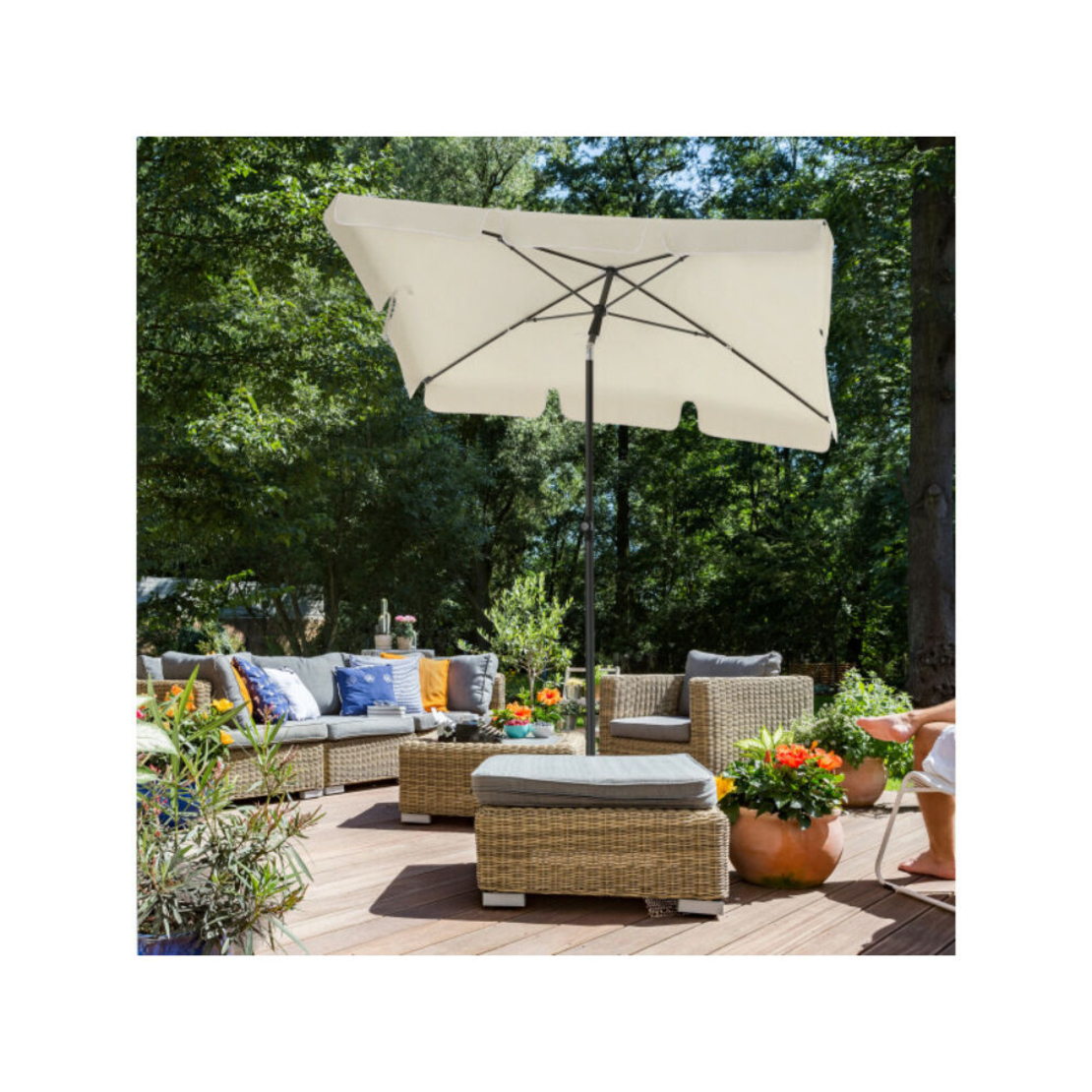 SONGMICS Umbrela terasa gradina sau plaja, cu inclinare 2 directii, protectie UV UPF 50+, husa inclusa, 200x125cm, bej