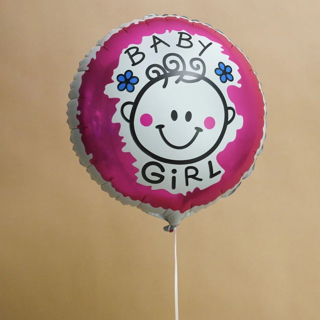 Set 2 Baloane din Folie Metalizata, Vafy, Figurine Inima si Cerc, Tema Botez Fetita, 45 cm, Ambalaj Individual, Pai Inclus, Umflare cu Aer sau