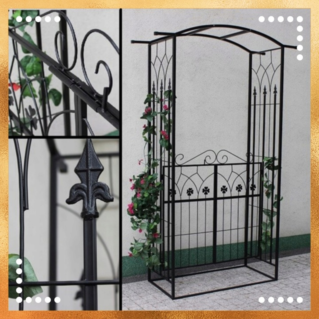 Pergola gradina metalica cu poarta, suport plante cataratoare, 106x50x217 cm, negru