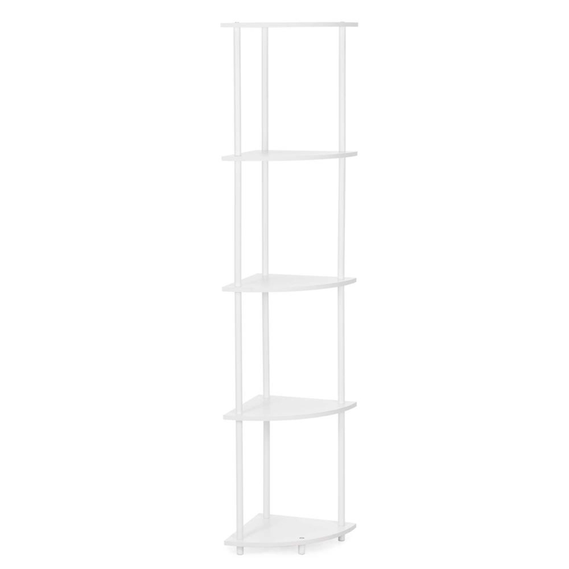 Raft de colt cu 5 polite, MDF, cadru metalic, 148x30x30 cm, alb