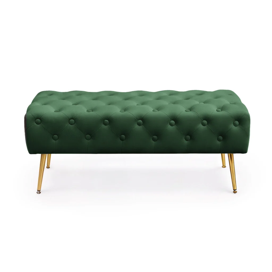 Taburet Monaco, tapitat cu catifea, tip banca, cu picioare metalice, 100x42x41 cm, verde