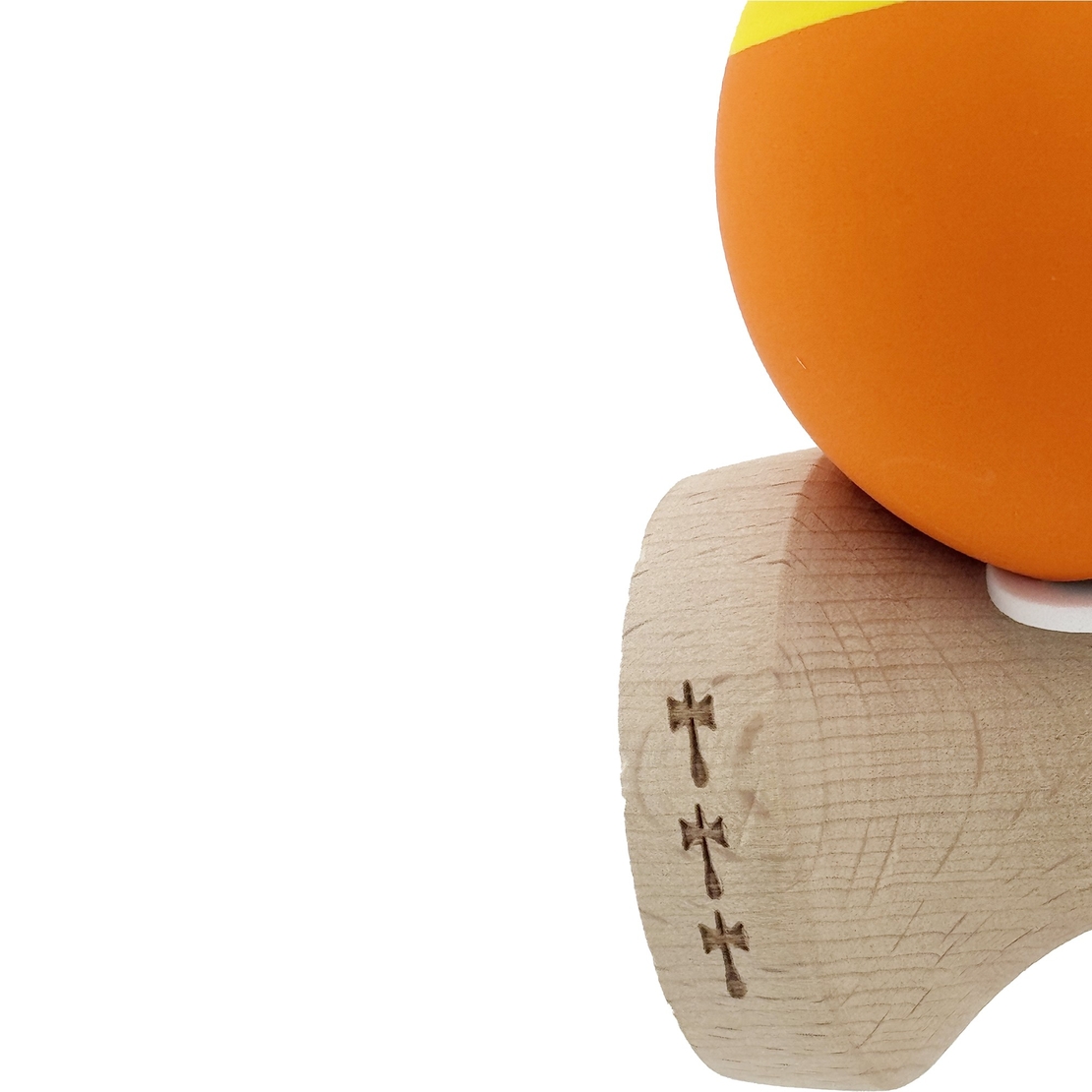 Kendama X Originala, Profesionala, Flippy, Rubber Grip, Cupe Mari KING SIZE V3, Gaura in Baza, Rulment Metalic, din lemn 18 cm, Ata 62/65 cm, Bicolor Galben/Portocaliu