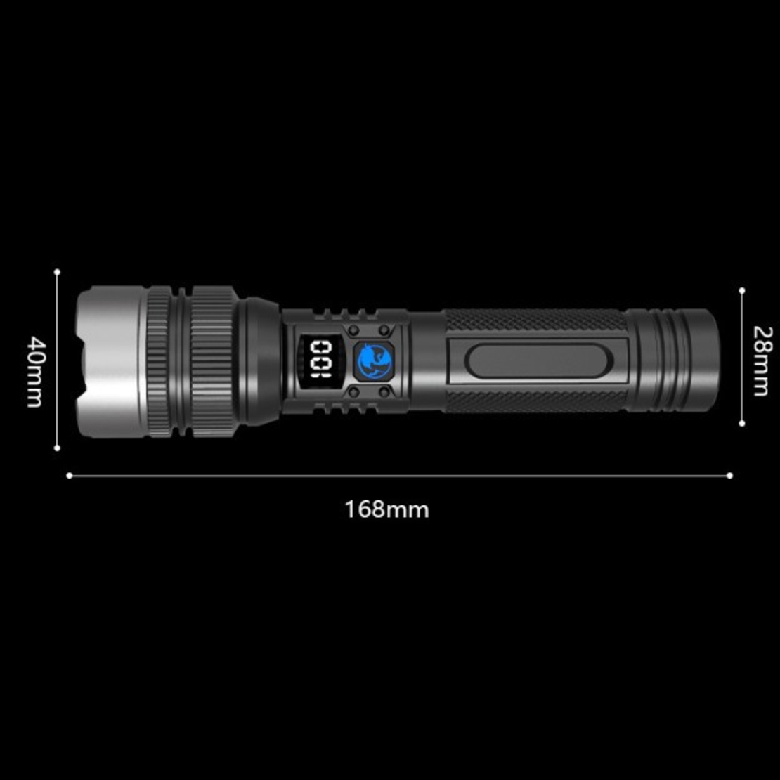 Lanterna LED Lumina Alba, Flippy, Lanterna cu Zoom Telescopic, Baterie externa, din Aluminiu + ABS, 1800 mAh, 17 x 4 x 3 cm, Negru
