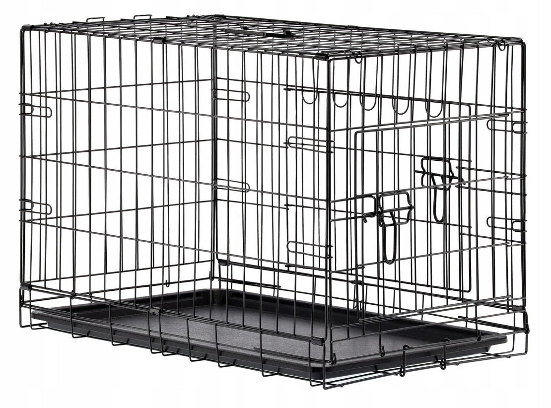Cusca metalica pentru caine XL, pliabila, cu tava detasabila si maner, 91x57x63 cm, negru