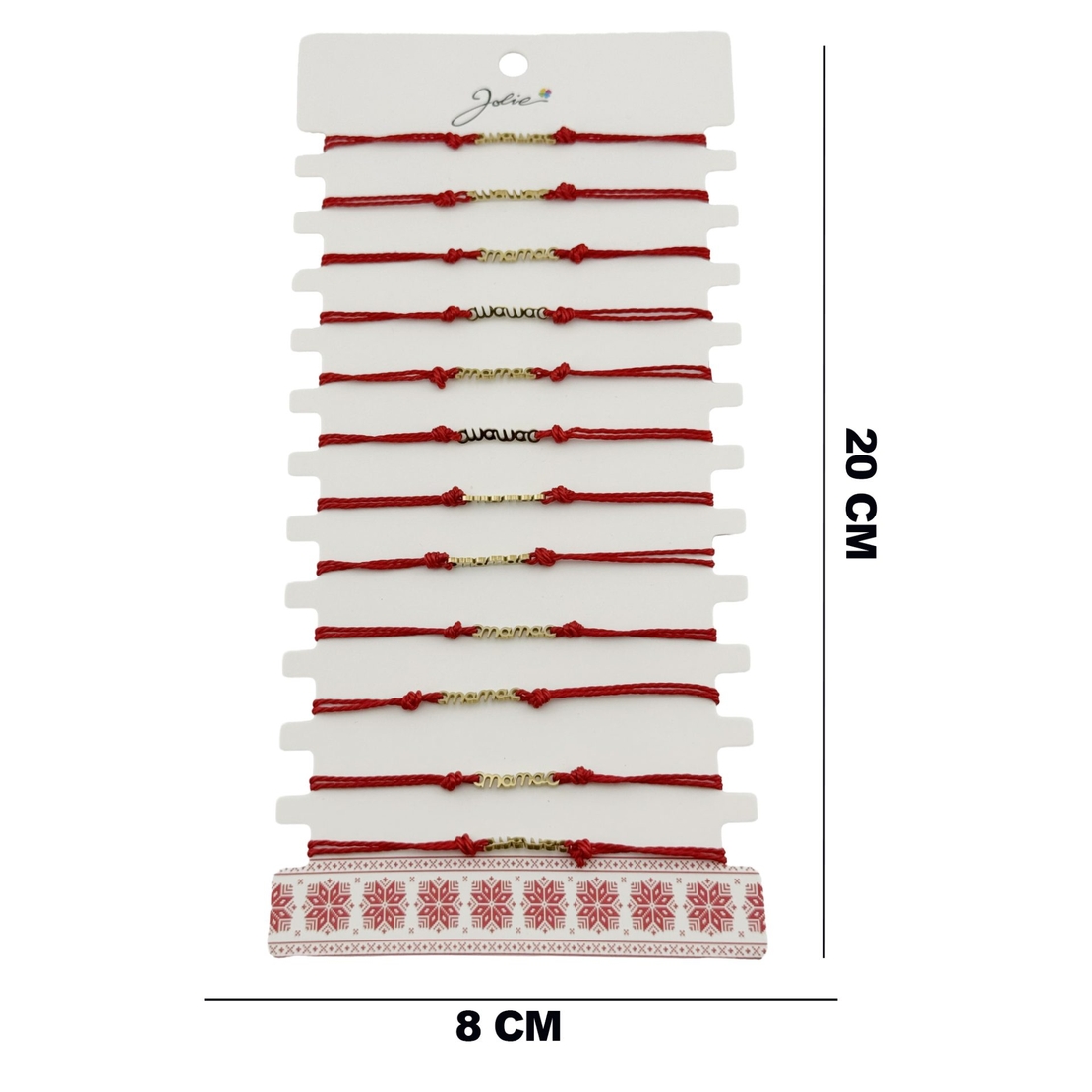 Bratara Martisor pentru Dama, Jolie, Model Mama, Set 12 bucati, Pandativ din Inox Auriu, Snur Ajustabil Impletit, Rosu