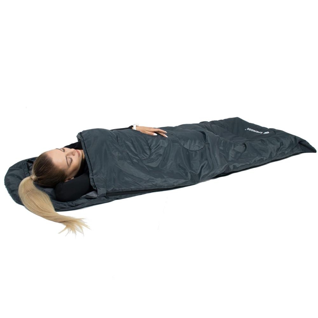 Sac de dormit tip mumie, cu geanta de transport, 210x73cm, 8-20grade, culoare gri