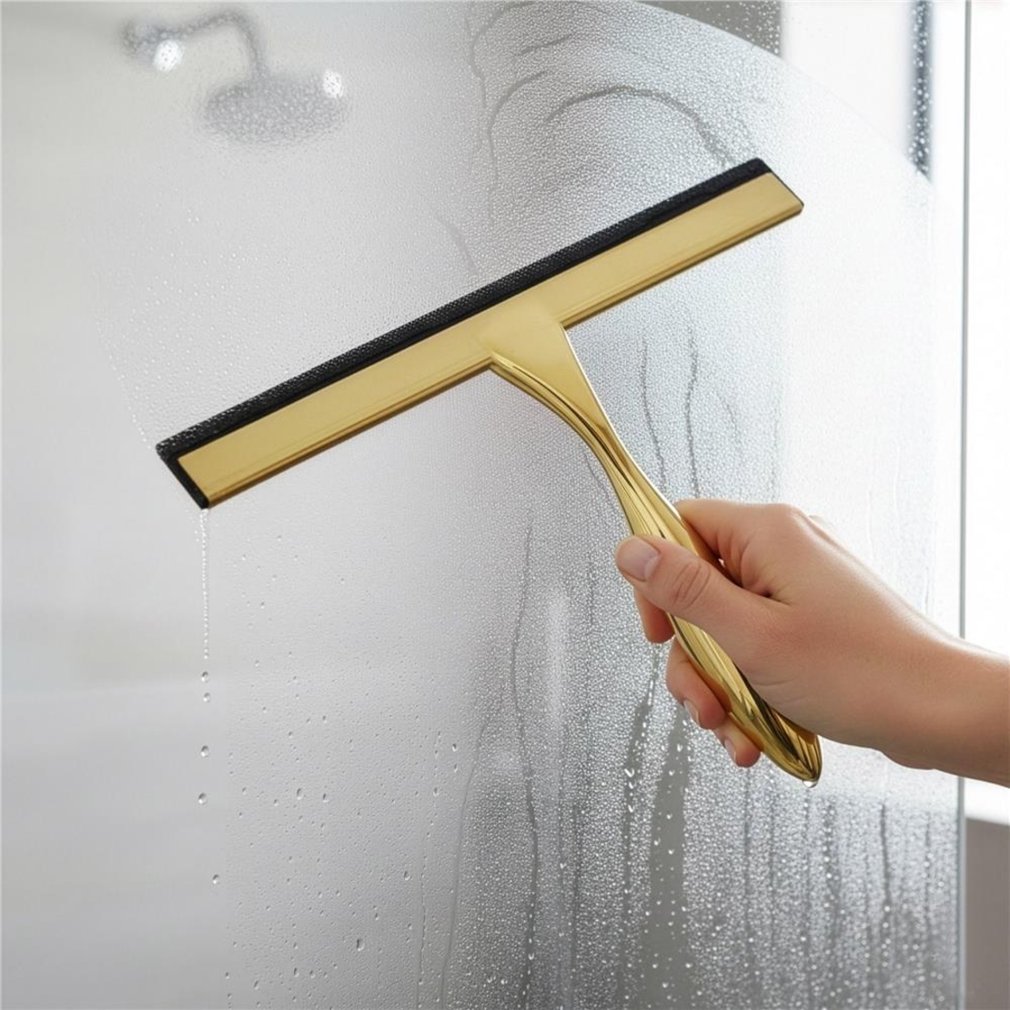 Racleta pentru baie din inox cu suport adeziv, lama 25 cm, finisaj lucios auriu