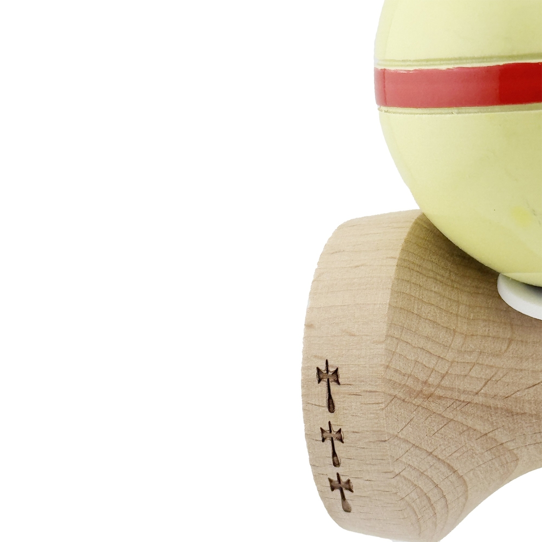 Kendama X Originala Silken, Profesionala, Flippy, Cupe Mari KING SIZE V3, Super Sticky, Gaura in Baza, Rulment Metalic, din lemn 18 cm, Ata 62/65 cm, Cream Galben