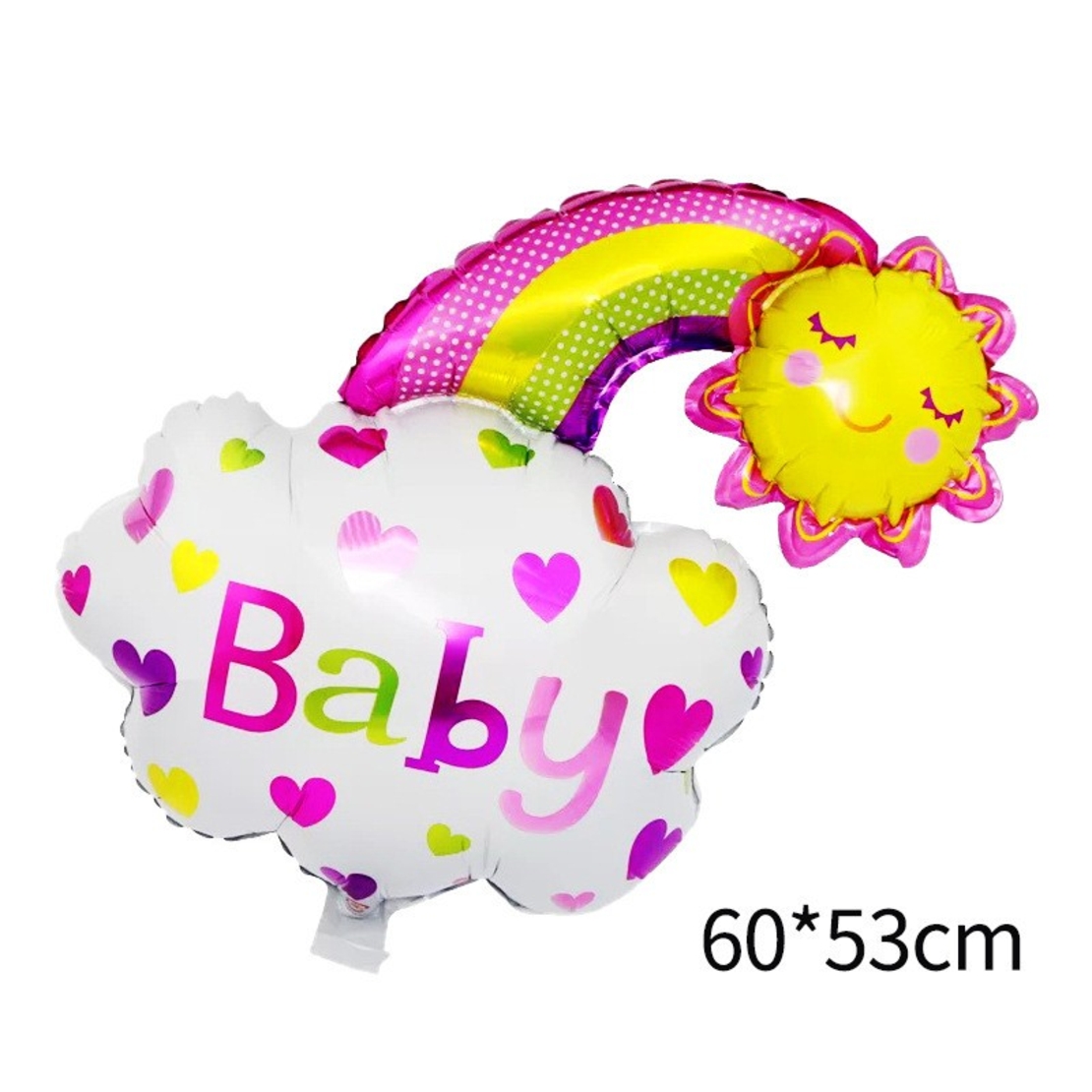 Balon din Folie Metalizata, Vafy, Figurina Soare si Nor, Tema Botez, 60x53 cm, Ambalaj Individual, Pai Inclus, Umflare cu Aer sau Heliu, Roz