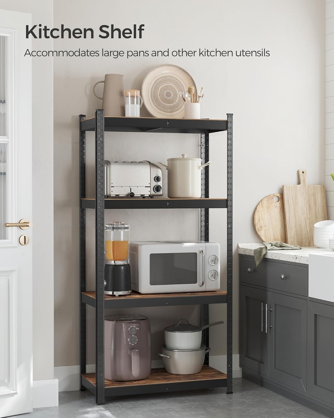 SONGMICS Raft depozitare metalic cu aspect elegant, 5 niveluri, reglabil, 520 kg, 40x80x160 cm, maro rustic si negru