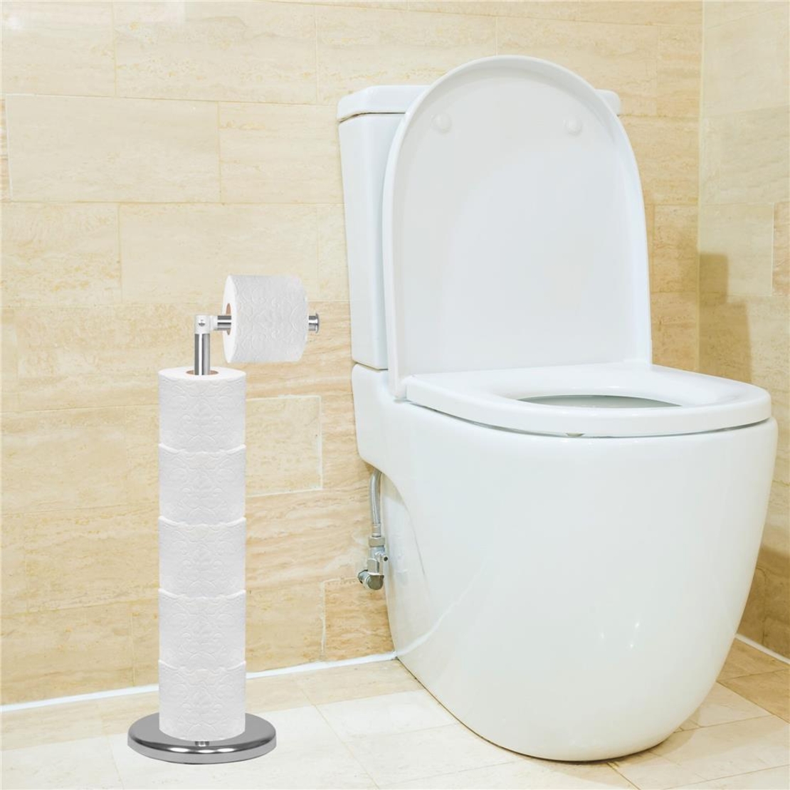 Suport hartie igienica 2 in 1 cu tija mobila, 68.5cm, argintiu