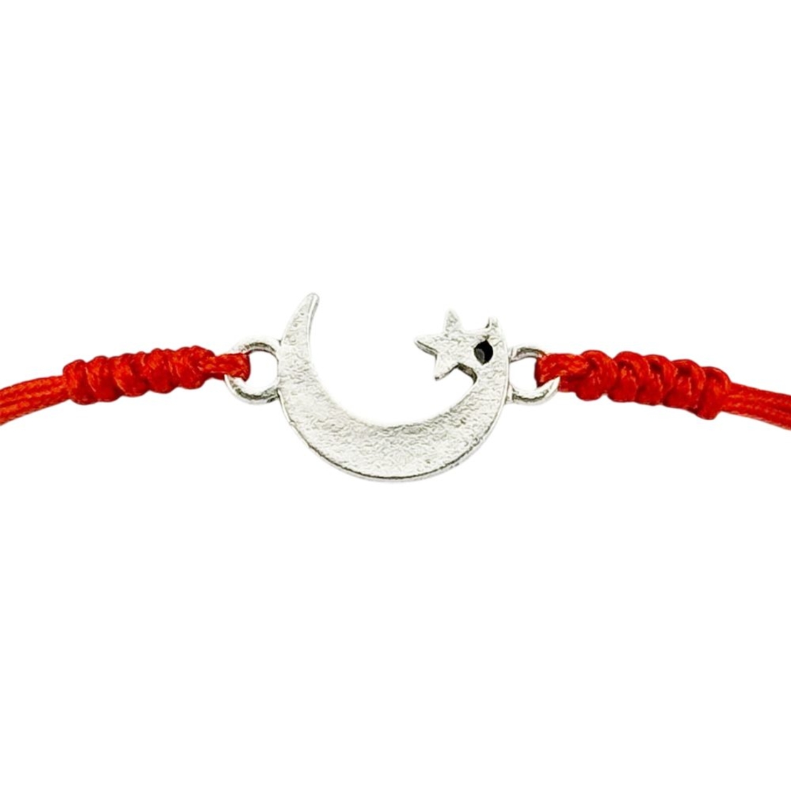Martisor Bratara Impletita cu Pandantiv din Inox, Jolie, pentru Dama, Set 12 bucati, Snur Rosu Textil, Dimensiune Reglabila, Model Luna Stea