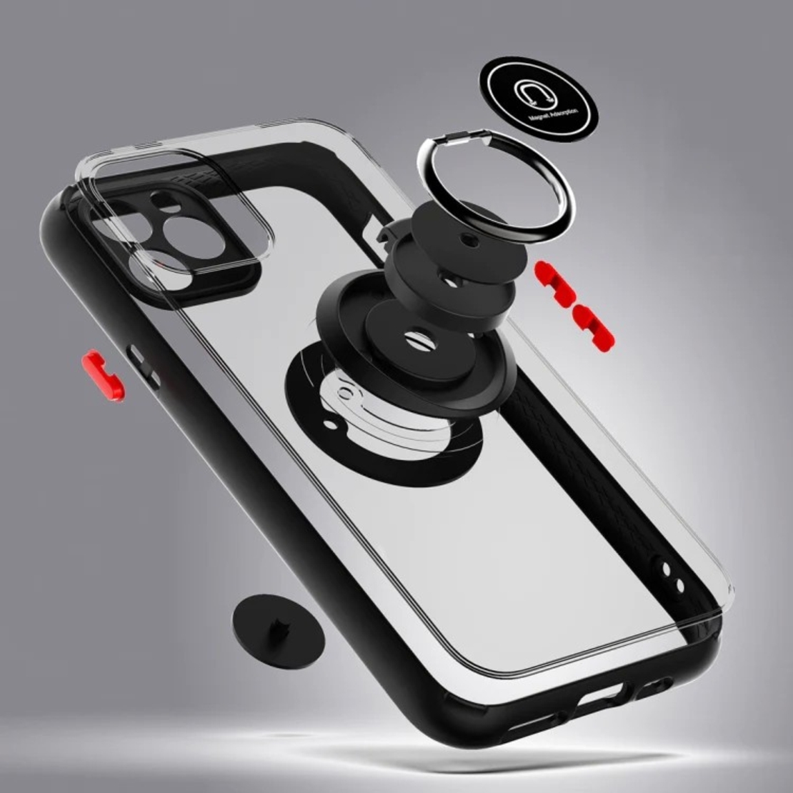 Husa Anti Fall Metal Bracket pentru Apple iPhone 14 Pro Max, Rezistenta la socuri, Margini colorate, Cu inel de prindere magnetic, Vafy, Negru