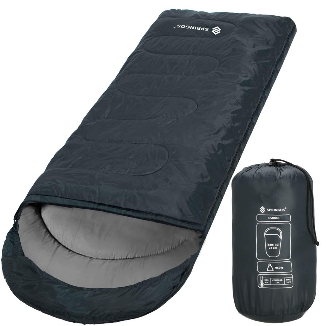 Sac de dormit tip mumie, cu geanta de transport, 210x73cm, 8-20grade, culoare gri